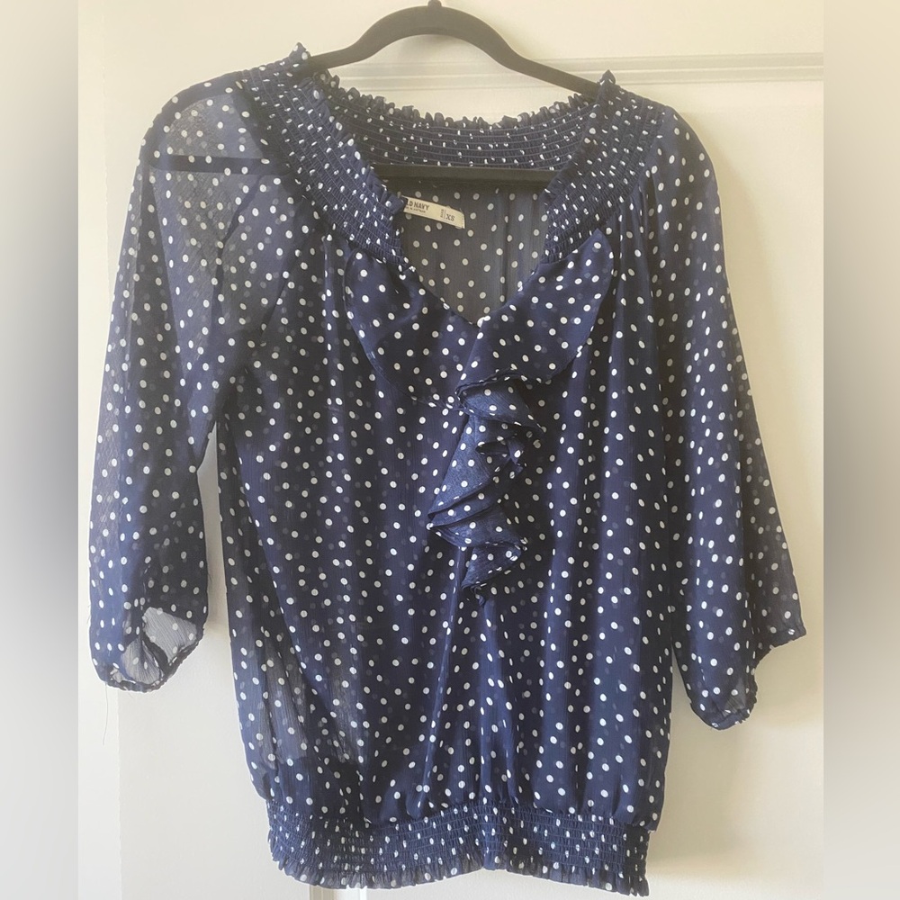 Old Navy Blue Polka Dot Blouse